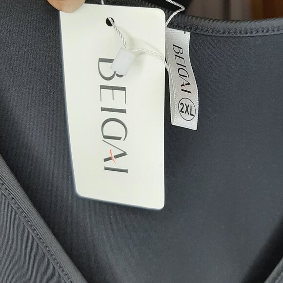 NWT!! Beigai Ruched BLACK Asymmetrical Dress - Picture 7 of 8